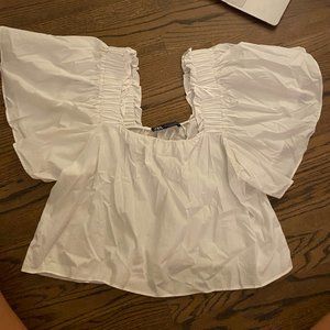 white zara square neck blouse with angle sleeves
